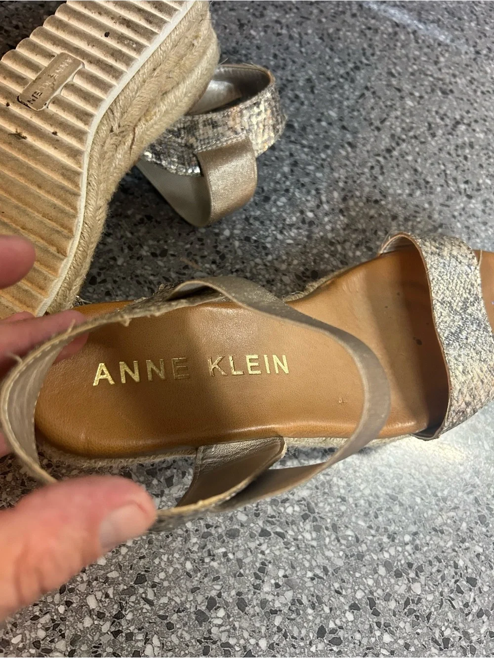 Anne Klein Snake-Print and Gold Wedge Espadrilles